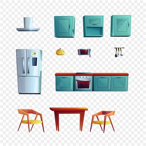 Cocina Muebles Dibujos Animados Interior Creando Conjunto PNG Dibujos