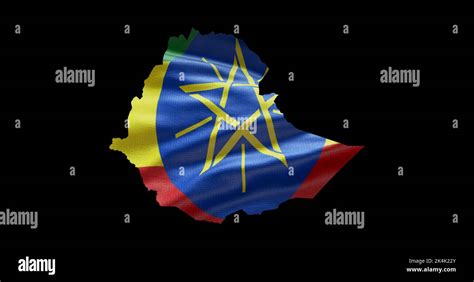 Ethiopia Map Shape With Waving Flag Background Alpha Channel Outline