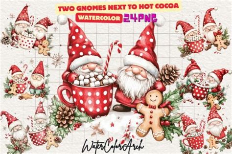 Two Gnomes Hot Cocoa Clipart Graphic By Watercolorarch Creative Fabrica