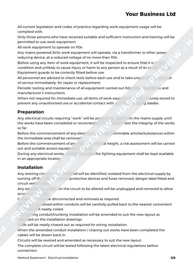 Electrical Installation Method Statement Template Haspod