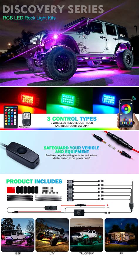 Xprite Multi Color Rgb Led Rock Lights W Remote And Bluetooth Underbody Neon Kit Ebay