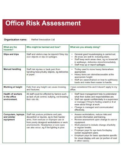 Office Risk Assessment Examples Format Pdf