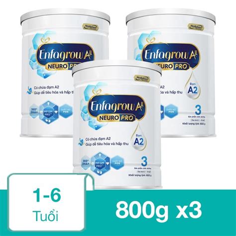 Combo 3 hộp sữa bột Enfagrow A2 Neuropro số 3 800g 1 6 tuổi chính