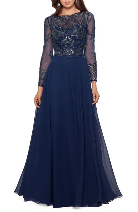 Xscape Long Sleeve Beaded Chiffon Gown Nordstrom