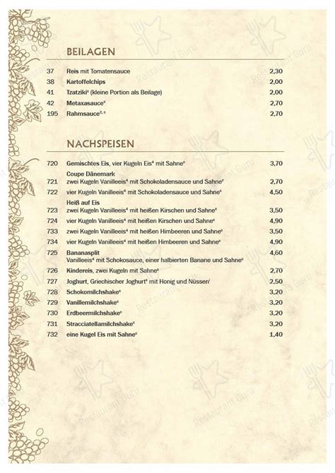 Speisekarte von Restaurant Athen Greifswald Marienstraße