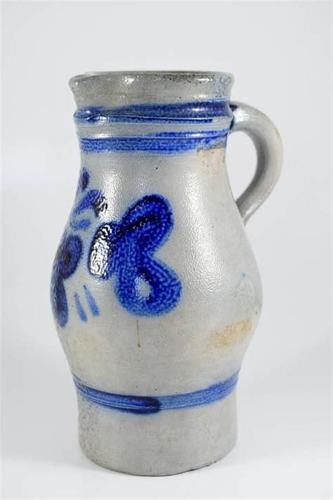 Vintage Salt Glaze Stoneware Pitcher Pottery Cobalt Blue Etsy