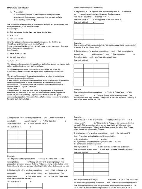 Logic And Set Theory Proposition Pdf If And Only If Proposition