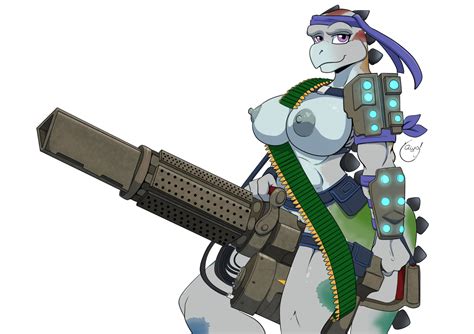 Rule 34 Anthro Armor Bandana Blue Body Breasts Clothed Clothing Dinosaur Female Genitals Grey