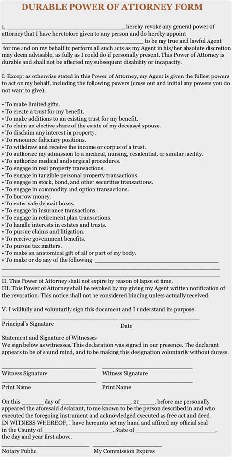 Durable Power Of Attorney Ohio Printable