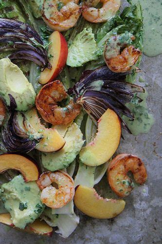 Grilled Romaine Prawn Avocado And Nectarine Salad With Jalapeno Honey