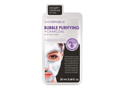 Skin Republic Face Mask Sheet Bubble Purifying Charcoal 068 Fl Oz