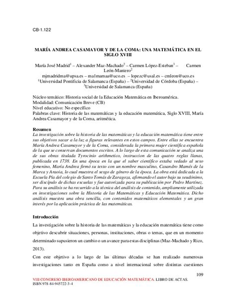 Mar A Andrea Casamayor Y De La Coma Una Matem Tica En El Siglo Xviii