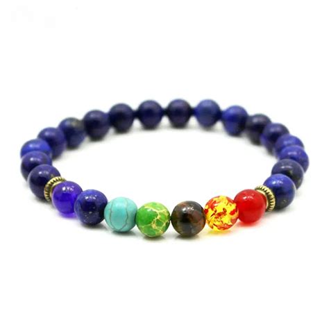 Pulseira de pedra lápis lazúli natural 7 chakra bracelete feminino