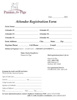 Fillable Online Attendee Registration Form Passion For Pigs Fax Email