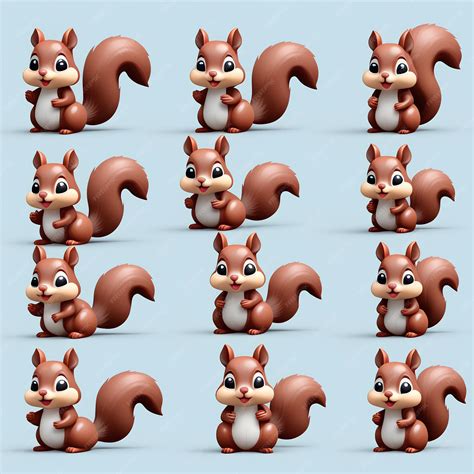 Premium Photo Set Of Various Cute Cartoon Squirrel Emoji Emotion 3d