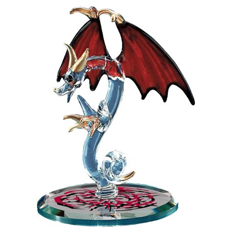 Glass Baron Handcrafted Dragon Figurine Red Wings Accented With Crysta Crystal Creations