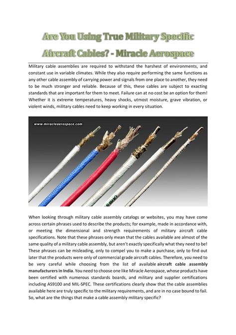 Ppt Are You Using True Military Specific Aircraft Cables Miracle Aerospace Powerpoint