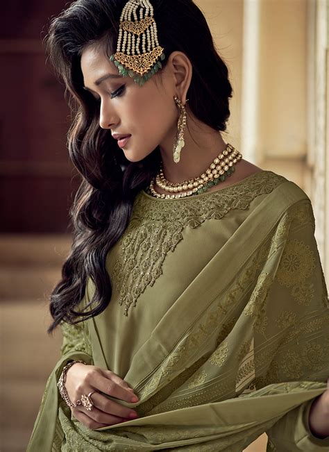 Buy Faux Georgette Green Trendy Salwar Suit Online