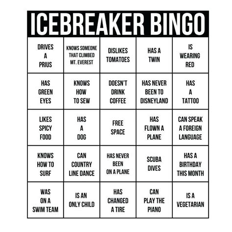 Printable Printable Human Bingo Template To Ice Breaker Card Cards