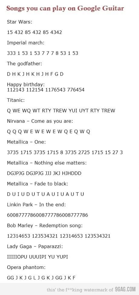 the song you can play on google guitar is shown in this screenshot from their website