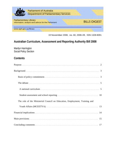 Australian Curriculum Assessment And Reporting Authority Bill 2008 Policy Commons