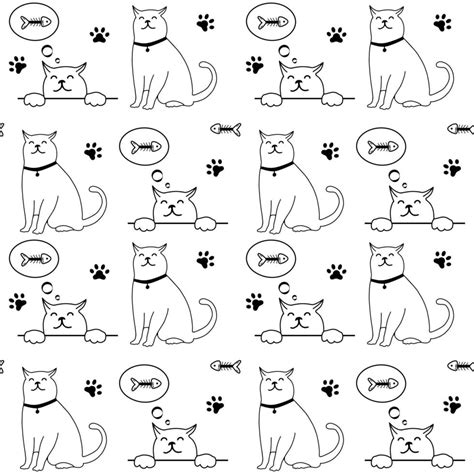 Cute Cat Character Seamless Pattern Isolated On White Background