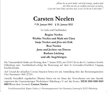 Traueranzeigen Von Carsten Neelen Nordwest Trauer De