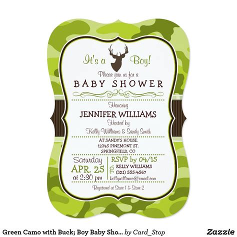 Green Camo With Buck Boy Baby Shower Invitation In 2021