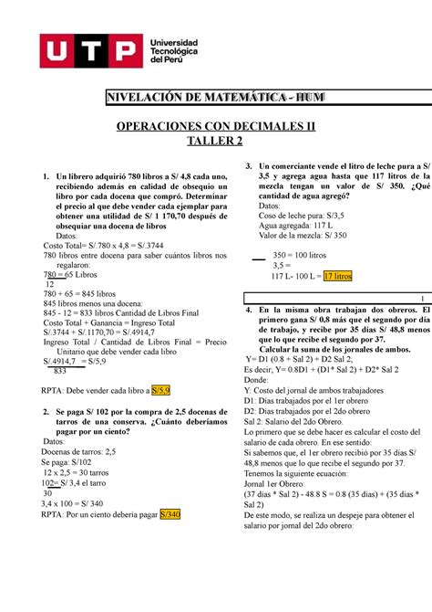 S03 s2 Resolver ejercicios Taller 2 NIVELACIÓN DE MATEMÁTICA