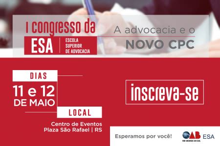 OAB RS Inscrições abertas para o I Congresso Internacional da ESA