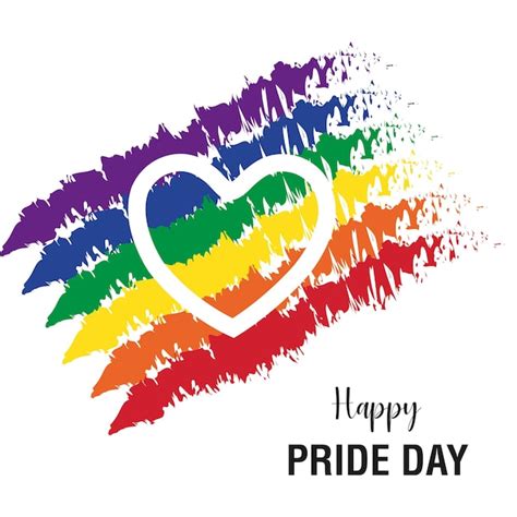 Bandeira do dia do orgulho gay coração branco e cores do arco íris em um fundo branco