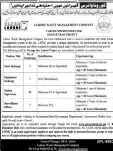 Lahore Waste Management Company Lwmc Latest Technical Jobs Waste