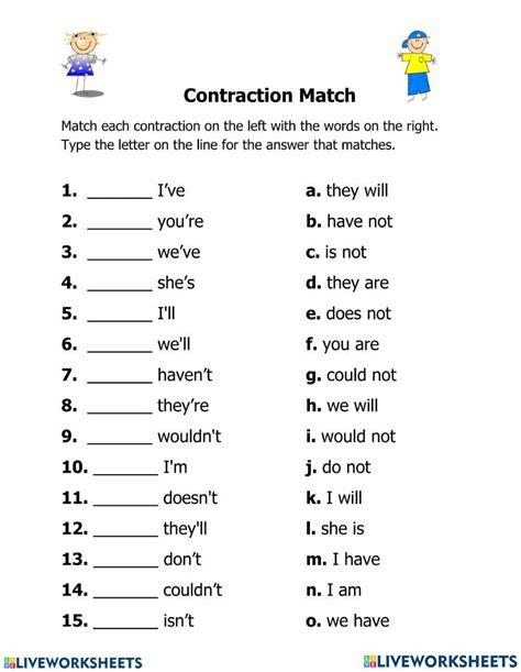 Contractions Activity For 5 Live Worksheets Worksheets Library