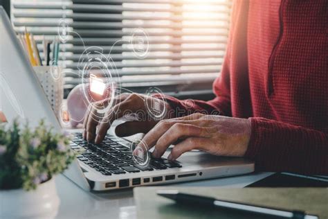 Document Management System Concept Businessman Working On Laptop