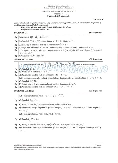 Examenul De Bacalaureat National 2013 Proba E MT Profil Tehnologic