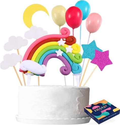 Fissaly 15 Stuks Regenboog Happy Birthday Taarttopper Caketopper Set