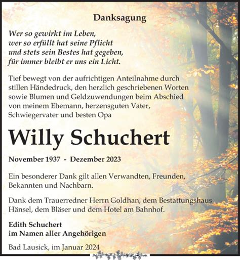 Traueranzeigen Von Willy Schuchert Trauer Anzeigen De