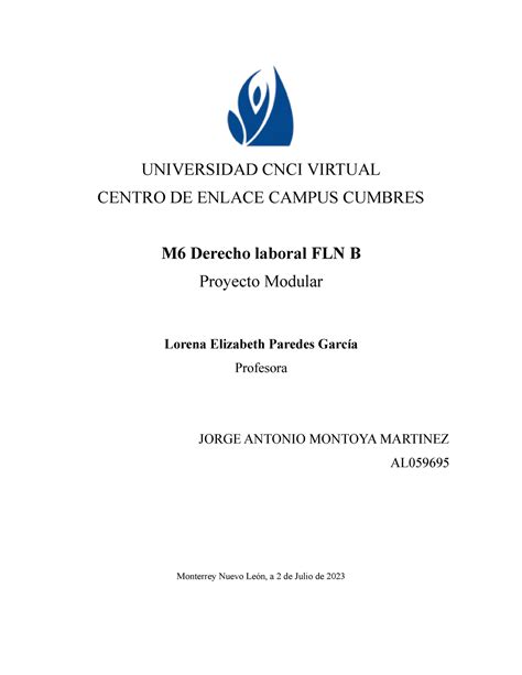 M6 Derecho Laboral FLN B Proyecto Modular UNIVERSIDAD CNCI VIRTUAL