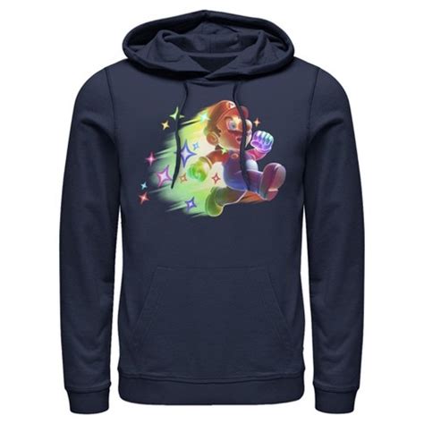 Men's Nintendo Mario Rainbow Star Power Pull Over Hoodie - Navy Blue - X Large : Target