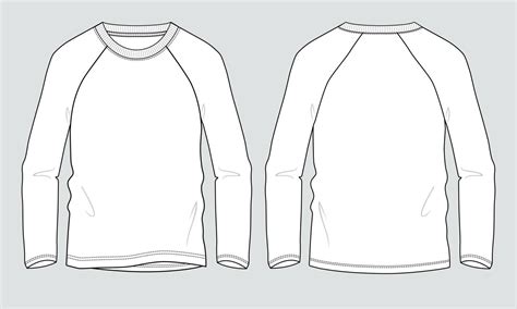 Raglan Long Sleeve T Shirt Technical Fashion Flat Sketch Vector