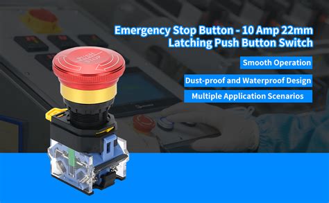 Emergency Stop Button 10 Amp 22mm Latching Push Button Switch Aluminum