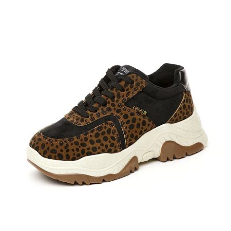 Женские кроссовки; повседневная обувь на платформе с леопардовым ...