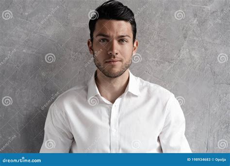 Handsome Man Wear Blue Suit Isolated On Grey Background Stock Image