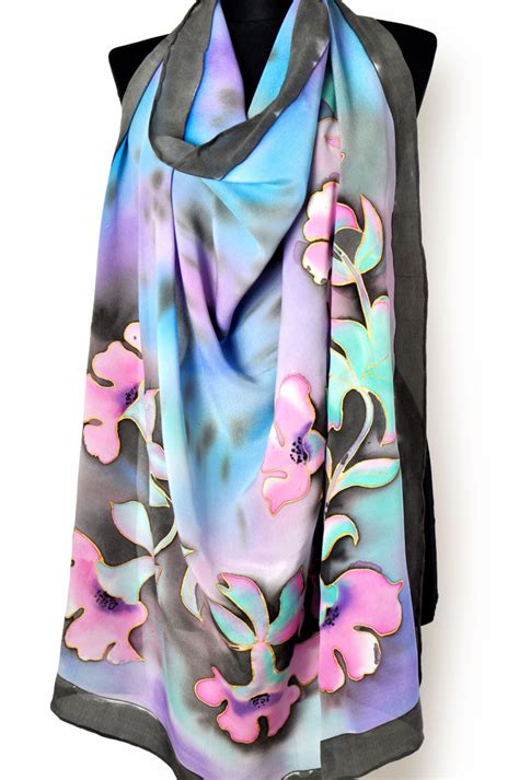 Handpainted Silk Square Scarf Luxury Silk Shawl Floral Etsy