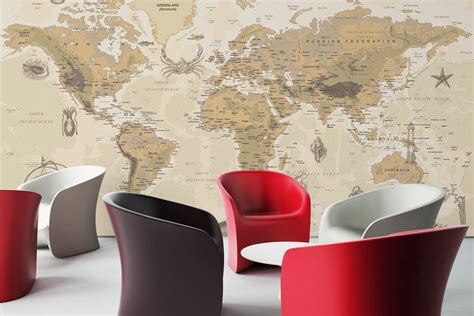 Beige World Map Vintage Wallpaper Ever Wallpaper Uk