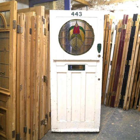 Antique Pine Front Door With Round Stained Glass Chester Paint Stripping