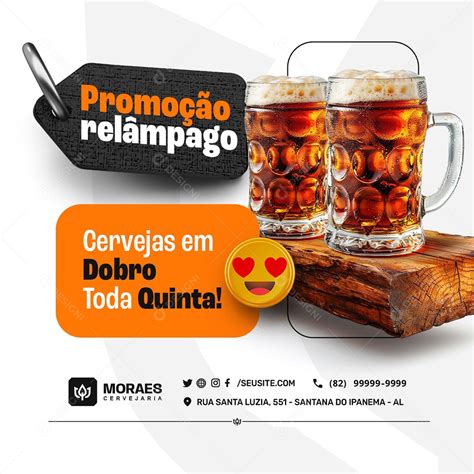 Promoção Relâmpago Cervejas em Dobro toda Quinta Social Media PSD