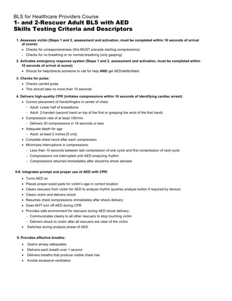 1 And 2 Rescuer Adult Bls With Aed Skills Testing Criteria And