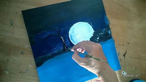 Lukisan Pemandangan Di Malam Hariacrylic Youtube