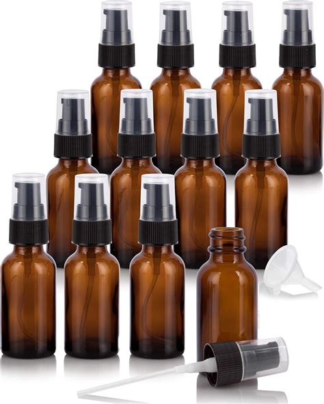 Juvitus 1 Oz 30 Ml Amber Glass Boston Round Bottle With Black Treatment Pump 12